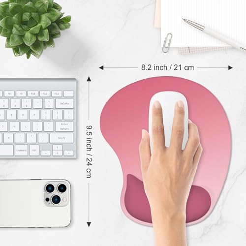 ITNRSIIET Ergonomic Mouse Pad, Cushioned Gel Wrist Rest, Non-Slip Base, Smooth Surface, Cute Multi-Color, 9.5 x 8.2 in, Pink