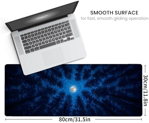 Moon Forest Gaming Mouse Pad,Night Large Desk Mat, 31.5x11.8x0.12in Extended Non-Slip Rubber Pine Art Mousepad, Computer Deskmat Gifts, Laptop Mice Pads Decor for Office Home