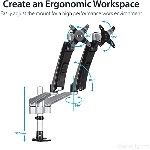 StarTech Desk Mount Dual Monitor Arm 30in, Articulating, Silver (ARMDUAL30)