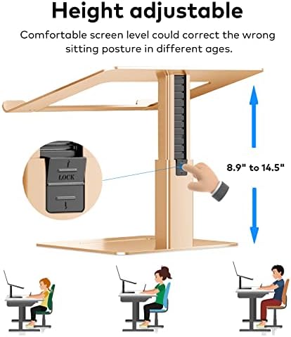 Laptop Stand for Desk, Ergonomic Aluminum Laptop Stand Adjustable Height from 7-15", Sitting and Standing Laptop Riser for 10-17" Notebook