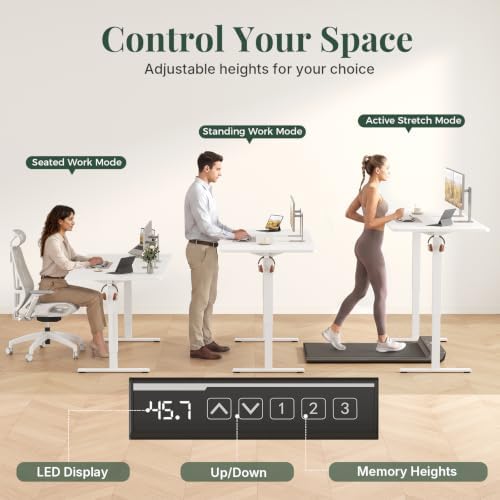 63 Inch Electric Standing Desk, Height Adjustable Sit to Stand Desk, Computer Workstation for Home Office and Gaming, Rising Table with Memory Preset & Splice Board, White