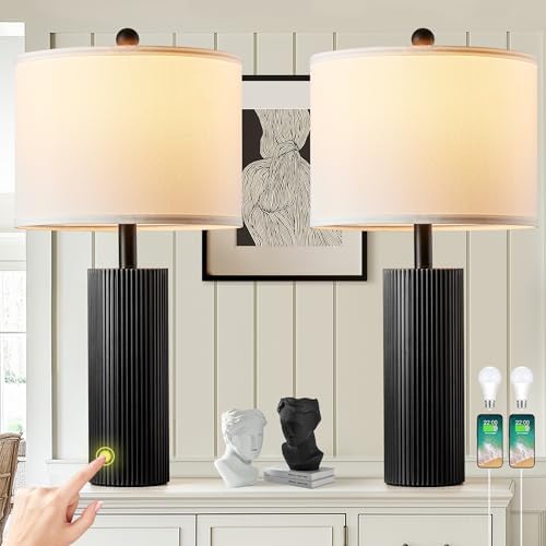 24.5” Table Lamps for Living Room Set of 2, Touch Control, Black