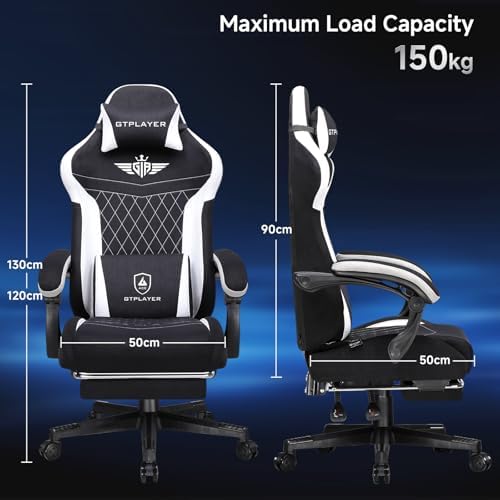 GTPLAYER Gaming Chair, Video Game Chairs with Footrest and Lumbar Support, Computer Chair for Adults with Extended Backrest, Ergonomic Reclining Silla Gamer, Fabric, Black