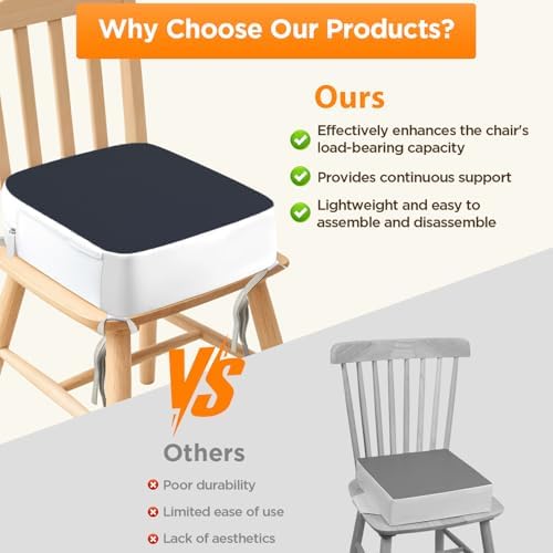 Booster Seat for Kitchen Chair, 3.8" Kid Booster Seat Cushion with Ties