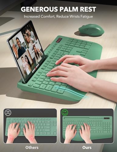 Wireless Keyboard and Mouse Combo - Full-Sized, Ergonomic Wrist Rest