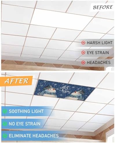 Watercolor Snowman Magnetic Fluorescent Light Covers for Ceiling Lights 2 x 4 Feet,Christmas Snowflake Plaid Blue Office Classroom Kitchen Drop Ceiling Light Covers Filters Shade Panel 2 Packs