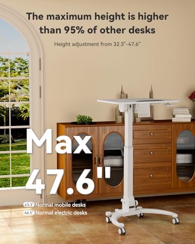 JOY worker Foldable Standing Desk on Wheels, Mobile Adjustable Laptop Desk