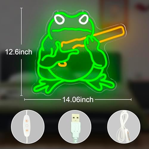 Frog Neon Sign Funny Neon Light for Bedroom Dimmable Gaming LED Sign Toad Light Sign for Wall Decor Frog Neon Wall Decorations for Man Cave Game Room Hippity Hoppity Get Of My Property Decor Gifts for Boys Men