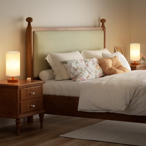 Desk Small Lamps Set of 2 (Cream Shade - Walnut Base, 9" Inline Control)