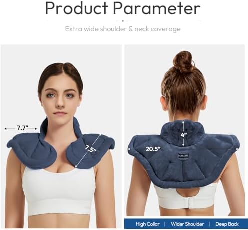 MORLIDEN Microwavable Heated Neck Wrap Warmer and Shoulder Weighted Heating Pad Microwave for Hot and Cold Compress - Navy Blue