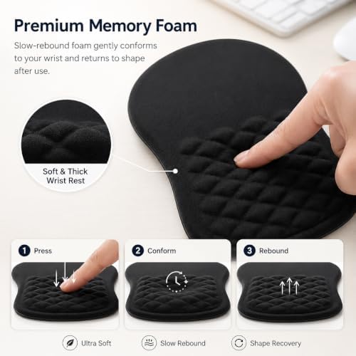 Ergonomic Mouse Pad with Wrist Rest, Mouse Pad with Memory Foam Massage Support, Non-Slip PU Base, Comfortable Typing Cushion for Home Office Computer Laptop, Black