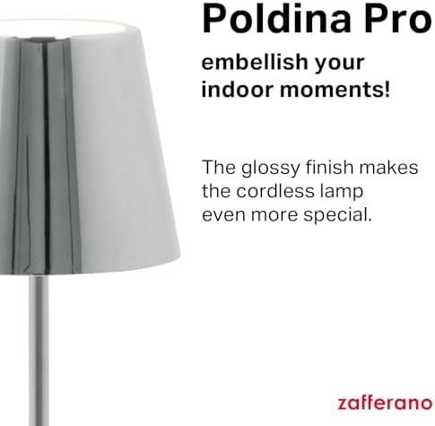 Zafferano, Poldina Pro, Rechargeable Cordless Lamp, Glossy Chrome