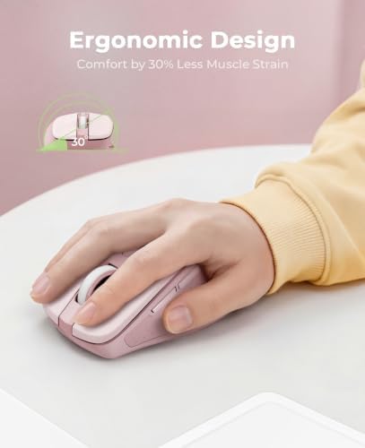 Redragon Wireless Mouse for Laptop, Bluetooth Mouse (BT5.0/3.0&2.4G) with 5 Level 4000DPI, Silent Cordless Computer Mice 6 Buttons,18 Months Battery,Compatible with PC, Laptop, Desktop-Pink