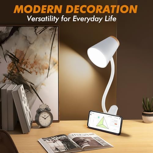 EJIAXIN Clip on Desk Lamp for Home Office - Small LED Touch Dimmable Reading Light for College Dorm Room - Adjustable Flexible Gooseneck Clamp Light Table Lamp for Bedside Bedroom Bed Headboard White