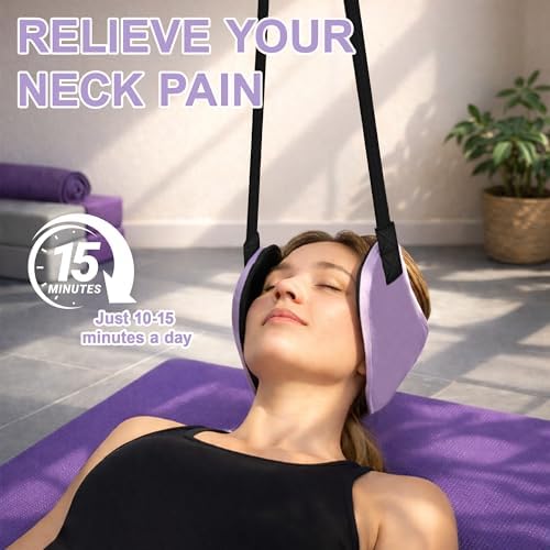 SPRING SEAON Neck Hammock Cervical Traction Device with Ear Pads, Purple