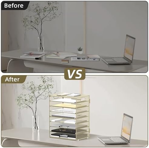 9-Tier Paper Organizer for Desk, Letter Tray with Handles, Golden Yellow
