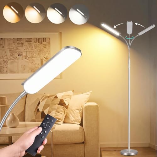 marctronic Silver Modern Floor Lamp, 18W 1800LM Bright LED, Touch Control & Memory Function, Dimmable Timing Eye-Caring Lamp for Office/Bedroom