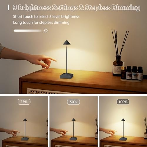 3 Pack Small Black Rechargeable Cordless Table Lamps Dimmable