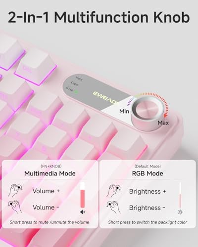 EWEADN V102 Wireless Keyboards, 98 Key Gaming Keyboard with Screen & Media Knob, Custom RGB Backlit, Tri-Mode BT5.0/2.4GHz/Wired Membrane Bluetooth Keyboard, Quiet Typing for PC/Mac-Gradient Pink