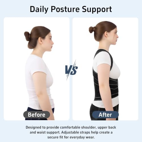 Back Brace Posture Corrector for Women and Men Upgraded Dynamic Traction Correction System Adjustable Shoulder Support Straightener Helps Reduce Upper Lower Back Pain Suitable for Hump Scoliosis Black X-Large