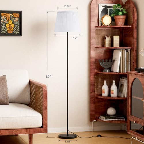 Ambimall 60'' Modern Floor Lamp with Shade, Tall Lamps for Living Room, Bedroom, Office, Dining Room, Pleated Fabric White Lampshade(Without Bulb)