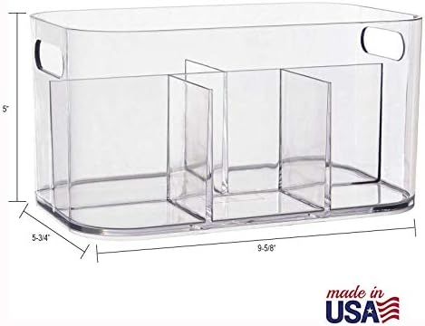 STORi Bliss 5-Compartment Plastic Cosmetics Storage Organizer | Clear | Rectangular Divided Makeup Bin & Vanity Caddy with Pass-Through Handles | Round Corner Design | Made in USA
