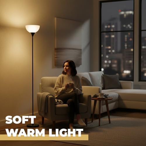 LALISU Floor Lamp, Standing Lamps with White Plastic Shade, Led Floor Lamp
