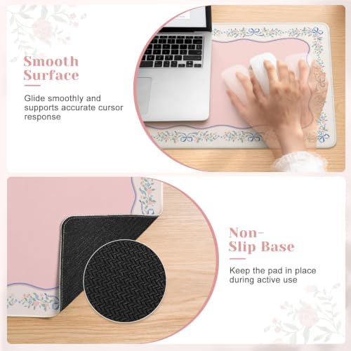 HAOCOO Cute Desk Topper, 31.5" x 11.8" Desk Pad for Office Pink Ribbon