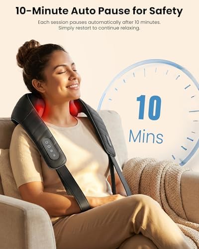COMFIER Cordless Neck and Shoulder Massager with Heat, Wearable 4D Shiatsu Deep Tissue Kneading for Desk Workers and Drivers, Hands-Free Straps, FSA Eligible HSA Gift,Midnight Black