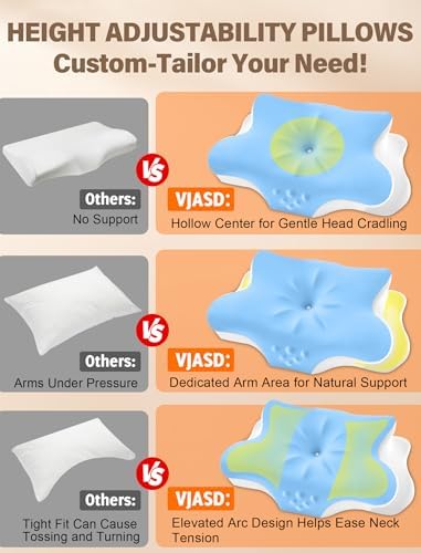 Cervical Neck Pillow for Pain Relief – Ergonomic Memory Foam Pillow for Side Sleeper Contour Orthopedic Bed Pillow for Neck Support with Cooling Cover – Ideal Christmas Birthday Gift for Women -Blue
