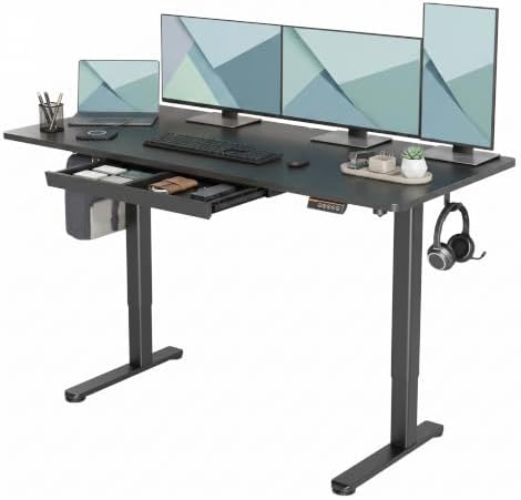 Claiks Electric Height Adjustable Standing Desk with Drawers, 63 x 24 Inch Sit Stand Desk for Home Office, Computer Desk Workstation,Black