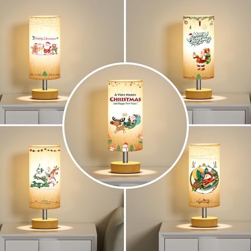 Table Lamps Set of 2 （Cream Shade - Wood Base, 11.6" Inline Control）