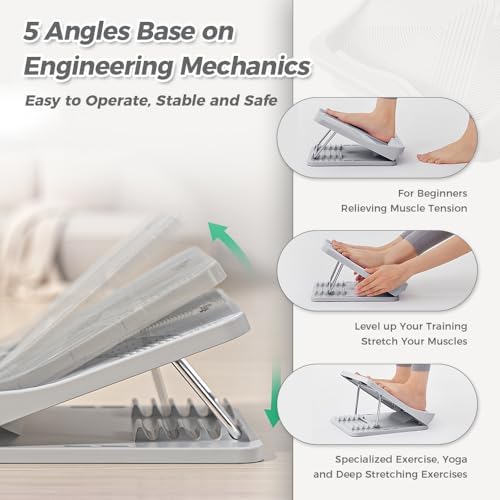 Keep Compact Slant Board for Calf Stretching, 5-Level Adjustable ABS Incline Board, Portable Foot Stretcher for Ankle Mobility, Yoga & Home Fitness, Women Teens Beginners