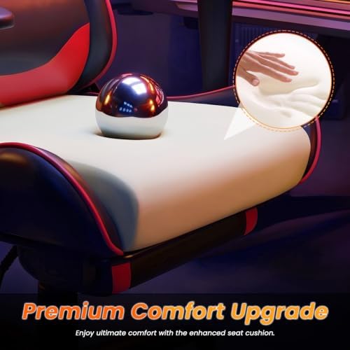 BestOffice Women's Red Gaming Chair, Sturdy Faux Leather, 360-Degree Rotating, Lumbar Support, Massage Vibration, Easy Assembly, 21.7"W x 20.9"D x 45"H
