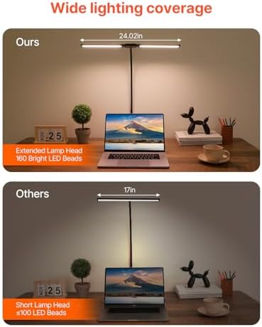 VEVOR LED Desk Lamp with Clamp, Double Head Architect Desk Lamp for Home Office, Eye-Caring Desk Light with 360° Adjustable Gooseneck, 50 Lighting Modes & Timer Function for Studying Working Drawing