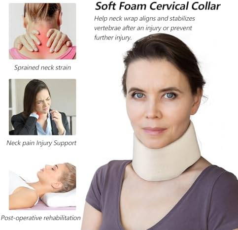Soft Foam Neck Brace Universal Cervical Collar, Adjustable Neck Support Brace for Sleeping - Relieves Neck Pain and Spine Pressure, Neck Collar After Whiplash or Injury (3" Depth Collar, M)