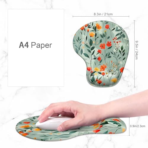 ITNRSIIET Ergonomic Mouse Pad Coaster Set with Gel Wrist Support Wrist Rest Smooth Surface Non-Slip PU Base Comfortable Office Supplies Pain Relief, 9.5 x 8.3 inches, Beautiful Flowers