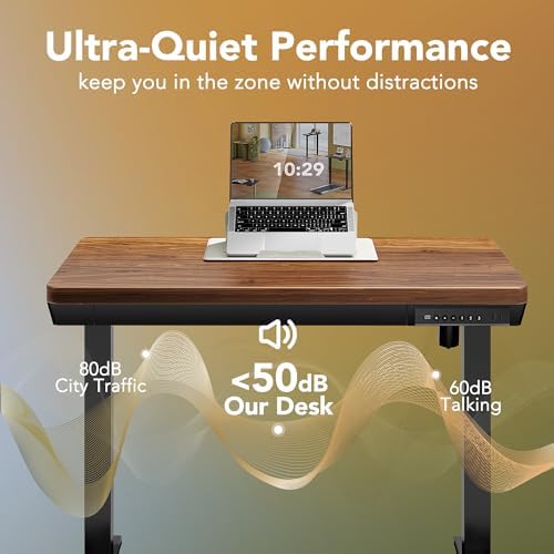 HUANUO Electric Standing Desk with Drawers, 35 X 20 Inch Electric Adjustable Height Desk, Quick Install One-Piece Tabletop with USB Charging Ports, Sit to Stand Up Desk for Home Office, Black Walnut