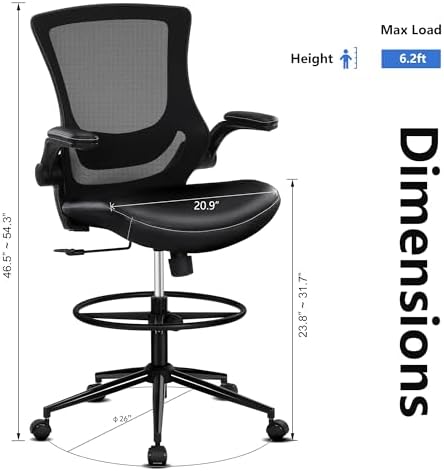 Misolant Tall Office Chair for Standing Desk, Drafting Chair with Footrest Ring, PU Leather Recline High Office Tall Desk Chair with Adjustable Lumbar Support