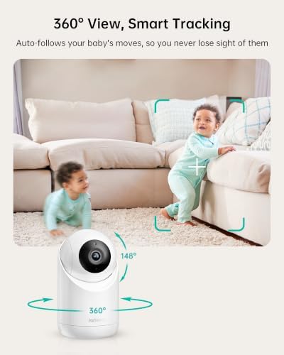 Jartoo 5.5'' Video Baby Monitor with 2K 2 Cameras and Audio, 1860ft Long Range, AI-Powered Detection, No WiFi Baby Camera, Clear Night Vision, 2-Way Audio, White Noise, ANC