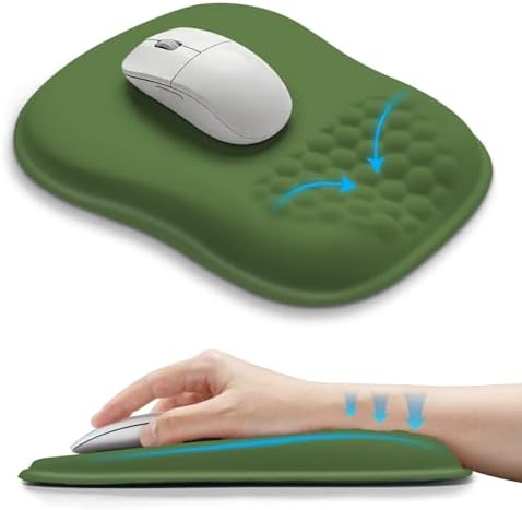 Hokafenle Ergonomic Wrist-Hugging Mouse Pad Wrist Support, U-Shaped Holding Wrist Rest Mousepad for Carpal Tunnel Pain Relief with Cushioned Memory Foam Slope Massage Bulge (10.2x8.3 in,Dill Green)