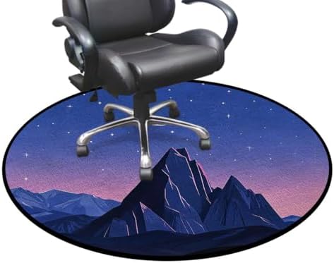 Moonlit Mountains Round Office & Gaming Chair Mat for Hardwood Floors, Serene Night Landscape Soft & Thick Low-Pile Protector for Rolling Chairs, Blue Purple Diameter 35.4 in