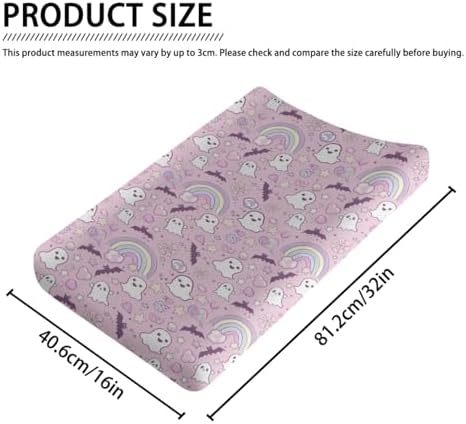 Cute Cartoon Halloween Theme Bats Rainbow Pattern Baby Changing Pad Cover, Unisex Fall Winter Holiday Nursery Diaper Changing Table Pad Mat Sheet for Boys Girls-16x32