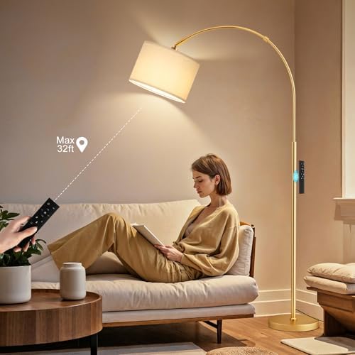 Ambimall Dimmable Arc Floor Lamp with Remote, Color Temp Adjustable, Gold
