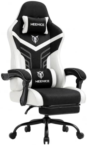 Ergonomic Gaming Chair with Footrest for Adults, Leather Mesh