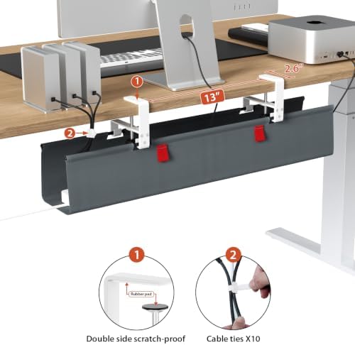 Univivi No Drill Under Desk Cable Management Tray, 28 inch Cable Management
