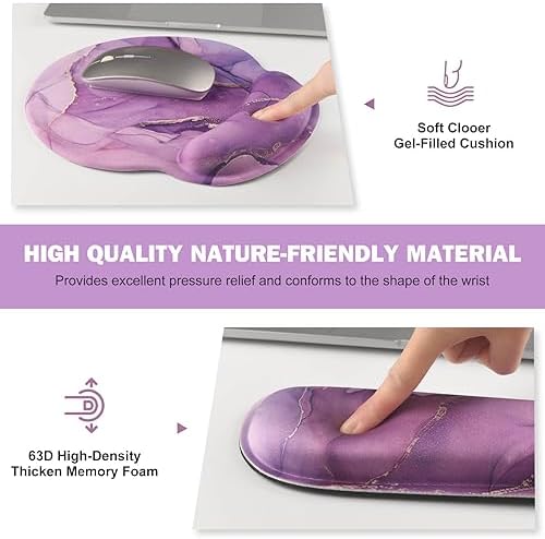 ToLuLu Desk Mat, XXL Large Mouse Pad Wrist Support Set，4 in1 Gaming Mousepad Desk Pad+ Ergonomic Mouse Pad with Wrist Rest + Keyboard Wrist Rest+Coaster for Women Home Office Computer, Purple Marble