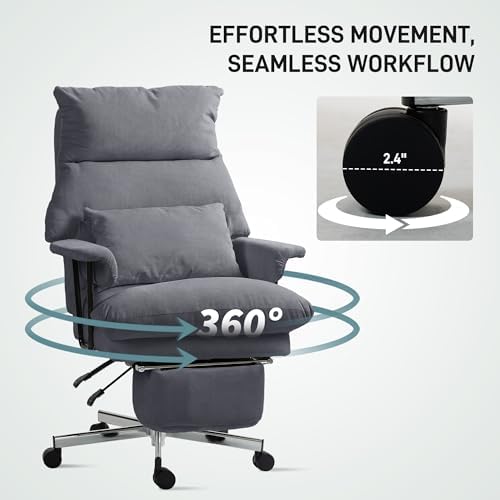 Reclining Home Office Desk Chair with Footrest, Corduroy, 300 lbs Load