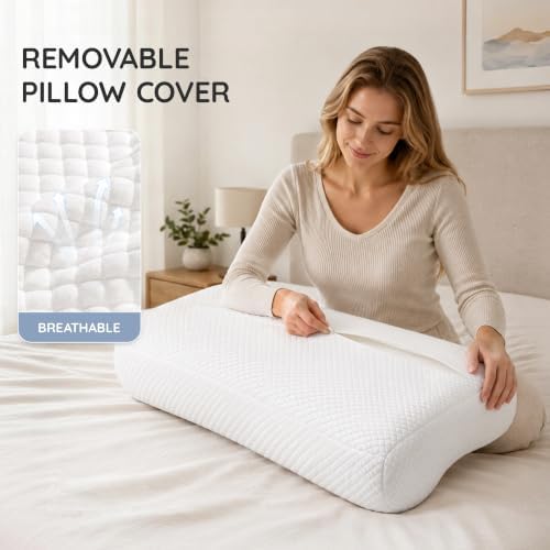 AM AEROMAX 32" King Contour Memory Foam Pillow for Neck Pain Relief, White