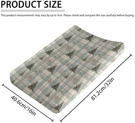 Christmas Trees Checkered Winter Holiday Pattern Baby Changing Pad Cover, Unisex Christmas Nursery Diaper Changing Table Pad Mat Sheet for Boys Girls-16x32